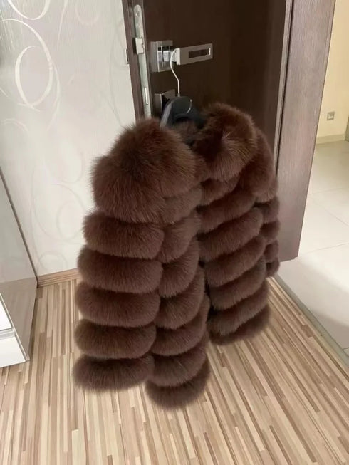 70CM 4in1 New Fast Shipping New Fashion Women Fashion Real Natural Fox Fur Long Coat Jacket for Winter Warm Over Coat